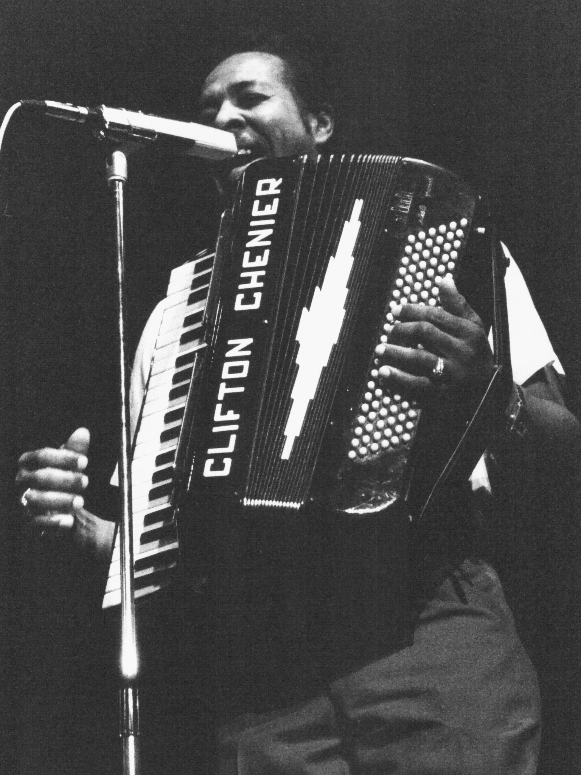 Clifton Chenier singing with his piano accordion in Paris, 1977