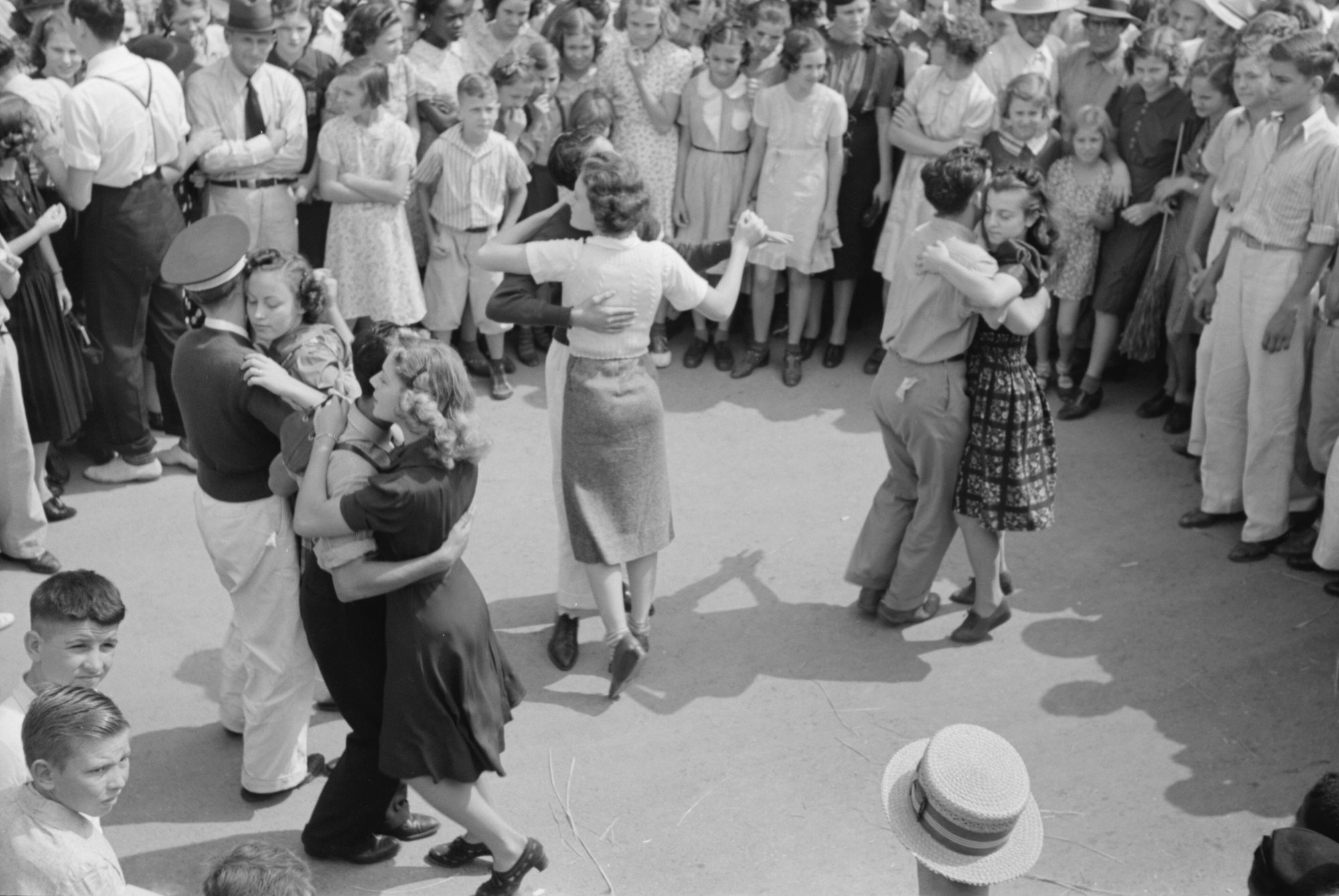 Couples street dancing at the National Rice Festival in Crowley, Louisiana, 1938