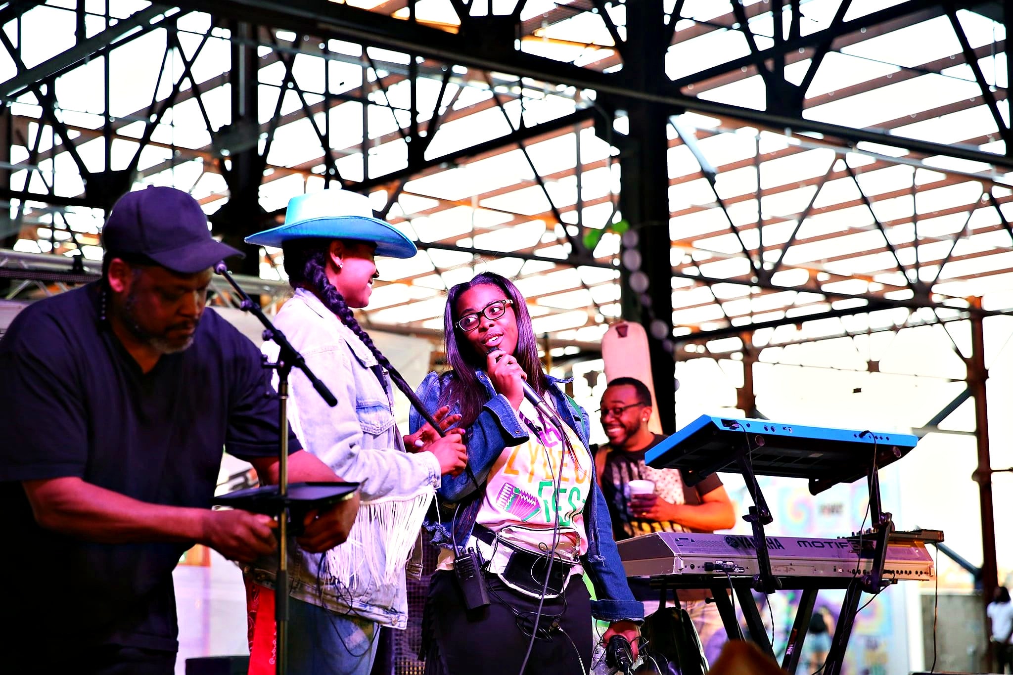 Singers performing under the pavilion roof